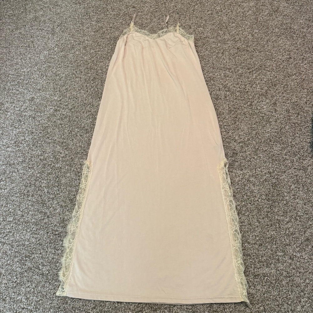 Cream Lace-Trimmed Slip Dress